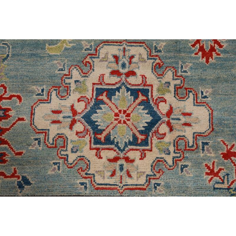 Hand Knotted Oriental 100% Wool Carpet Traditional Geometric Navy Blue & Blues Kazak Area Rug - 16' 6'' X 9' 7''