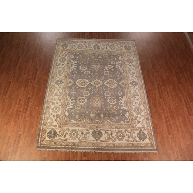 Gray Oushak Indian Area Rug Hand-Knotted Wool Carpet - 9'0"x 12'0"