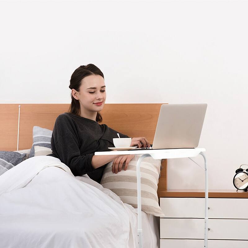 White Foldable TV Tray Table with Adjustable Angles and Lightweight Portable Desktop for Home