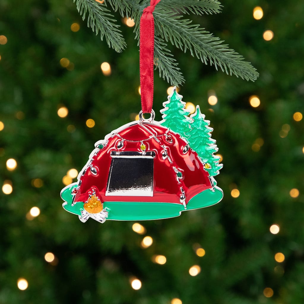 Camping Tent with Campfire Christmas Ornament - 3.25"