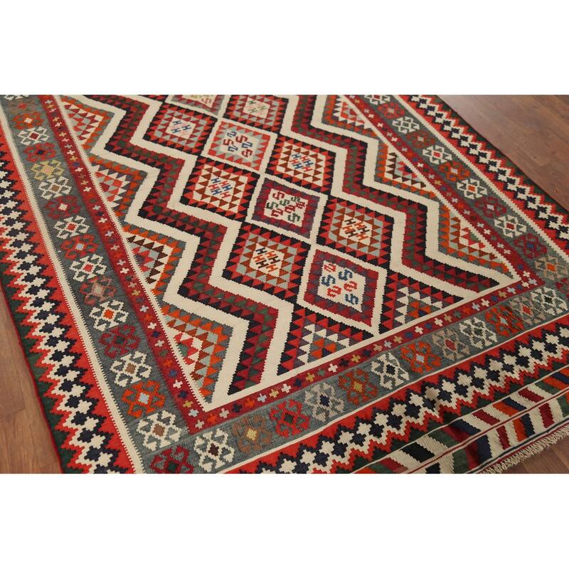 Kilim Qashqai Persian Vintage Rug Vegetable Dye Wool Carpet - 5'3"x 7'8"