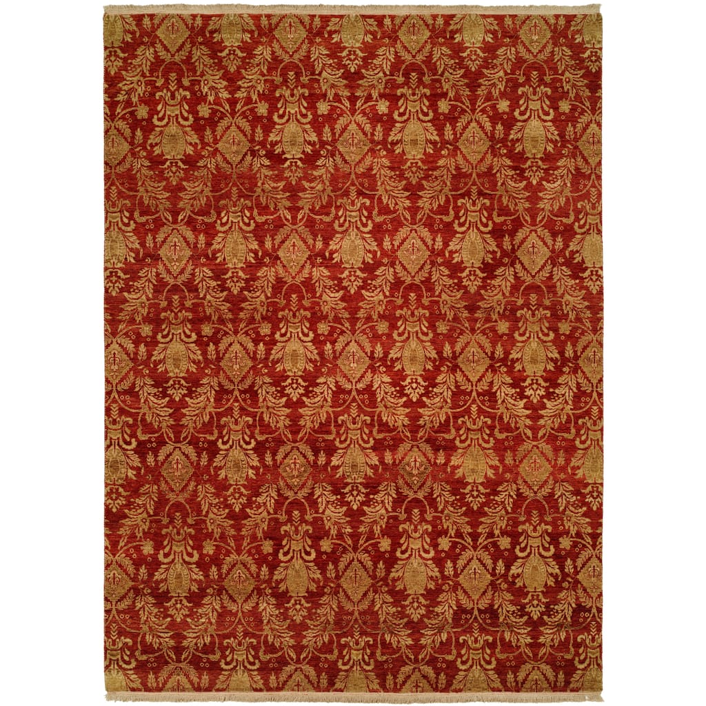 Transitional Red Hand-Knotted Wool Area Rug