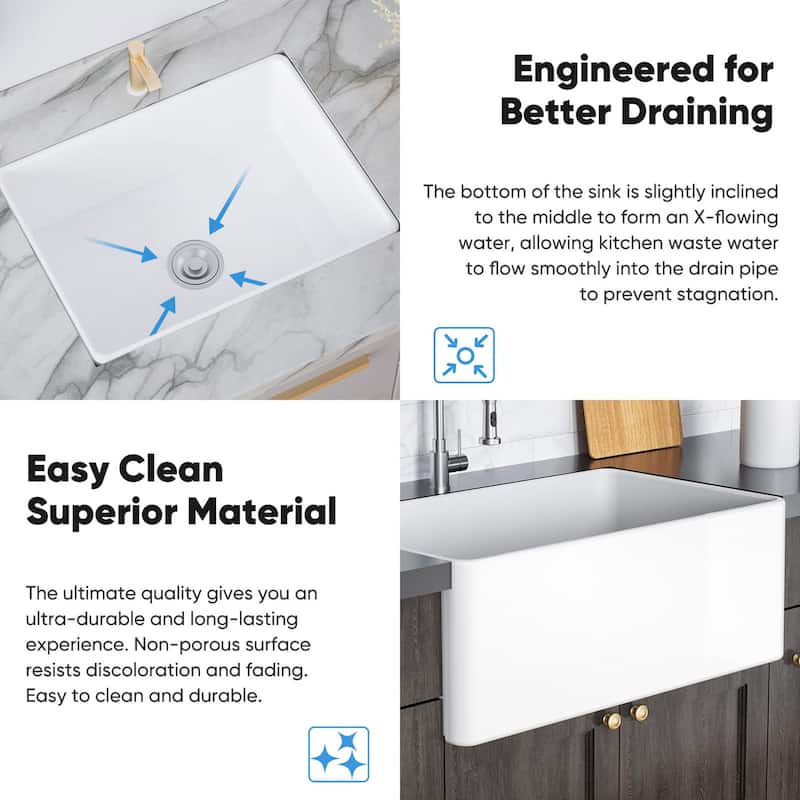 24" L X 18" W Farmhouse Kitchen Sink with Sink Grid & Basket Strainer