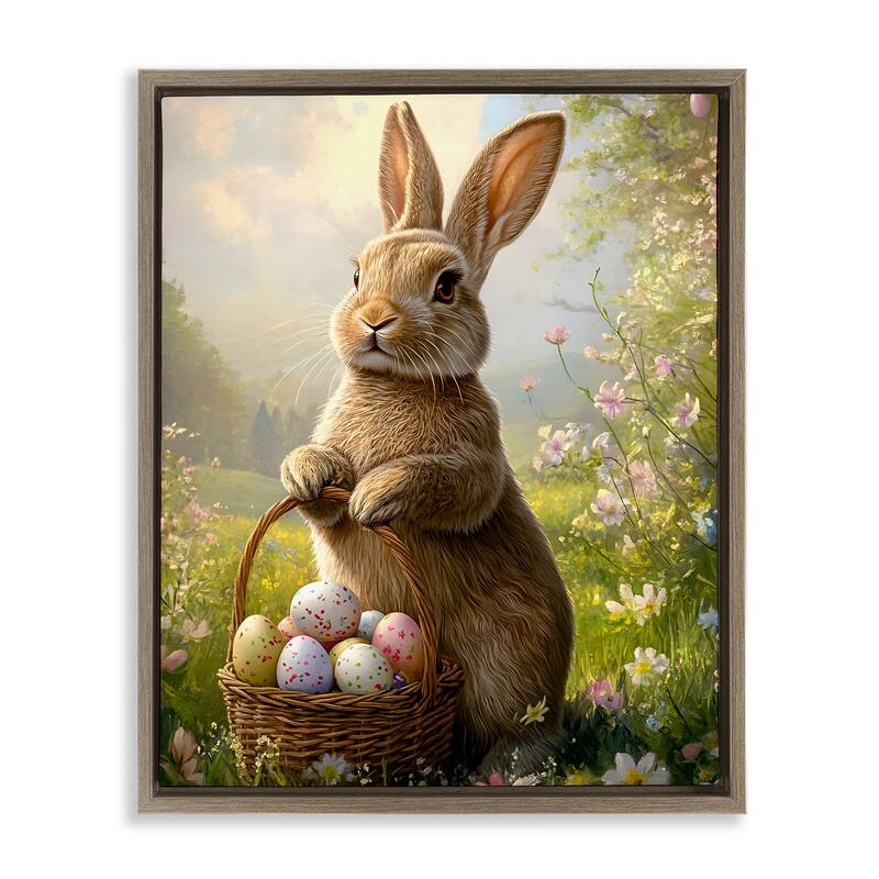 Stupell Bunny with Easter Basket Framed Floater Canvas Wall Art Design By Franklyn Gregory - 25 x 31 - Brown