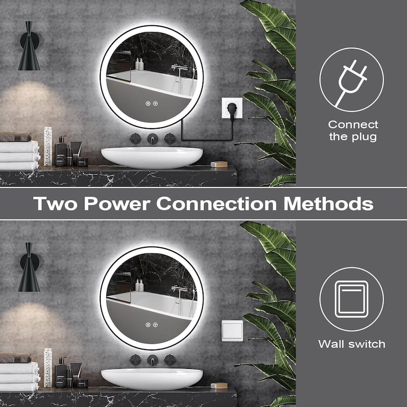 LED Bathroom Mirror 24x24 inch with Front and Backlight, Black Framed Gradient Front and Backlit LED Mirror for Bathroom