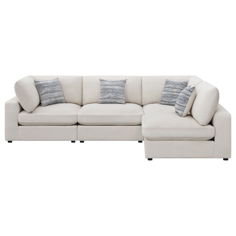 Serena 4pc Modular Sectional Sofa, 4 Accent Pillows, Beige Jacquard