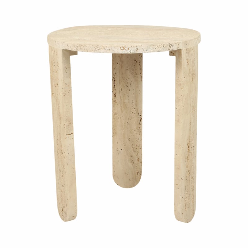 Stone Marble Accent Table Decorative Round Casual Style - 22" Ivory - 18" x 18" x 22"