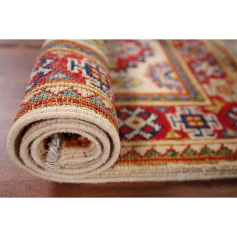 Ivory Kazak Oriental Accent Rug Hand-Knotted Wool Carpet - 1'10" x 2'10"