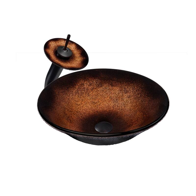 Miseno Hand Painted 17" Glass Vessel Bathroom Sink with Single Hole - Oil Rubbed Bronze