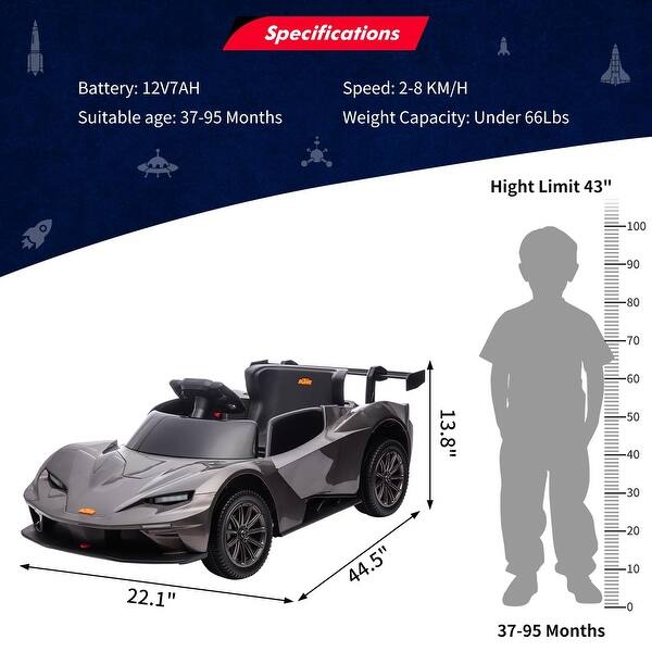 dimension image slide 2 of 4, Ride on Sports Car, 12V 7AH Battery Powered Electric Ride on Car with Remote Control