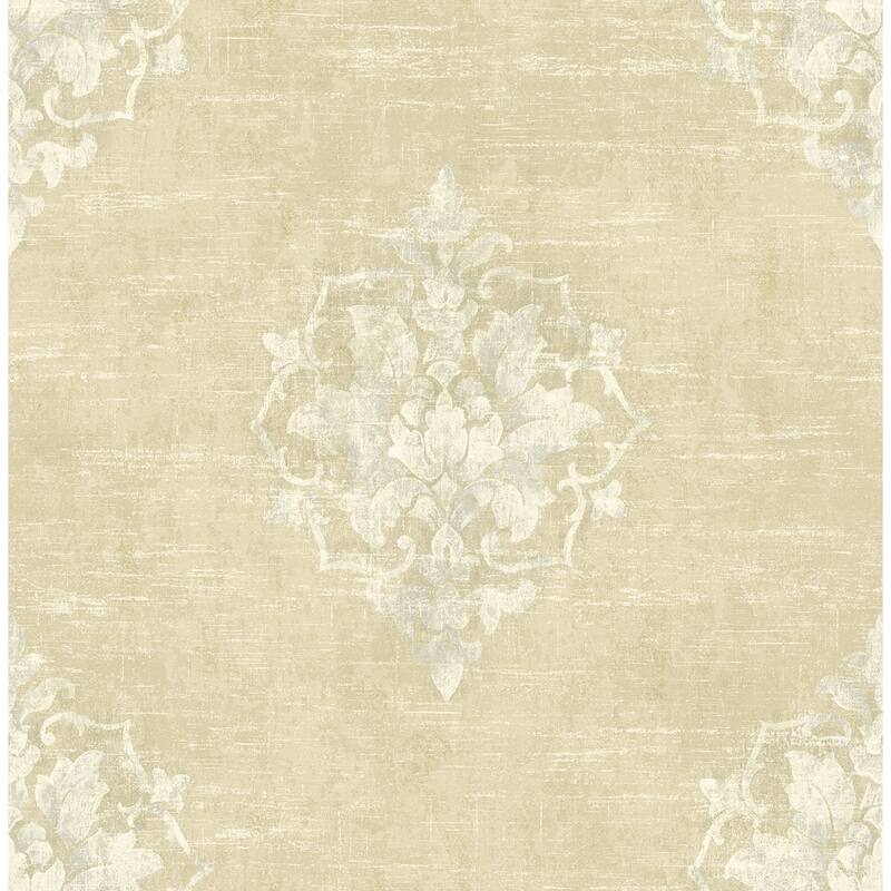 Seabrook Designs Creswell Damask Unpasted Wallpaper - 20.5 in. W x 33 ft. L - Metallic Parchment & Smoke