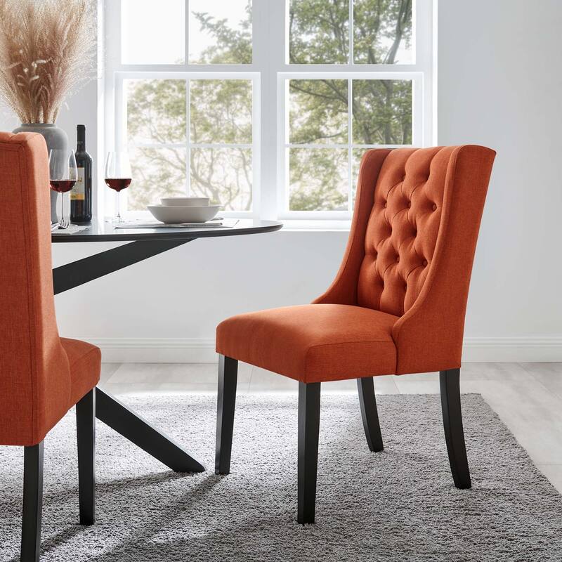 Baronet Button Tufted Fabric Dining Chair - Orange