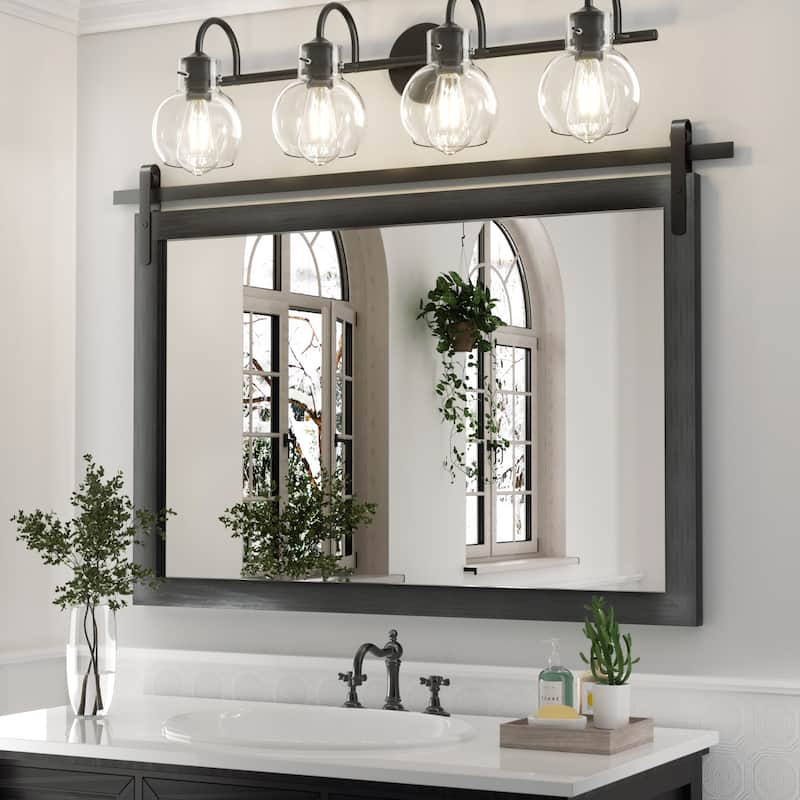 Modern Wall Mirrors, Rectangular Mirror with Wood Framed, Bathroom Mirror Barn Mirror Barn Door Mirror with Multi Size - 40W * 26H Inches - Black