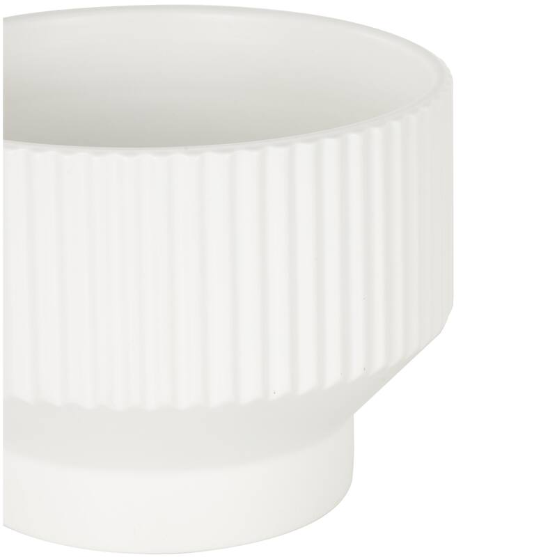 Ceramic Wide Indoor Outdoor Planter with Linear Grooves and Tapered Bases - Set of 3 Green, White, Cream - Roche River Decor