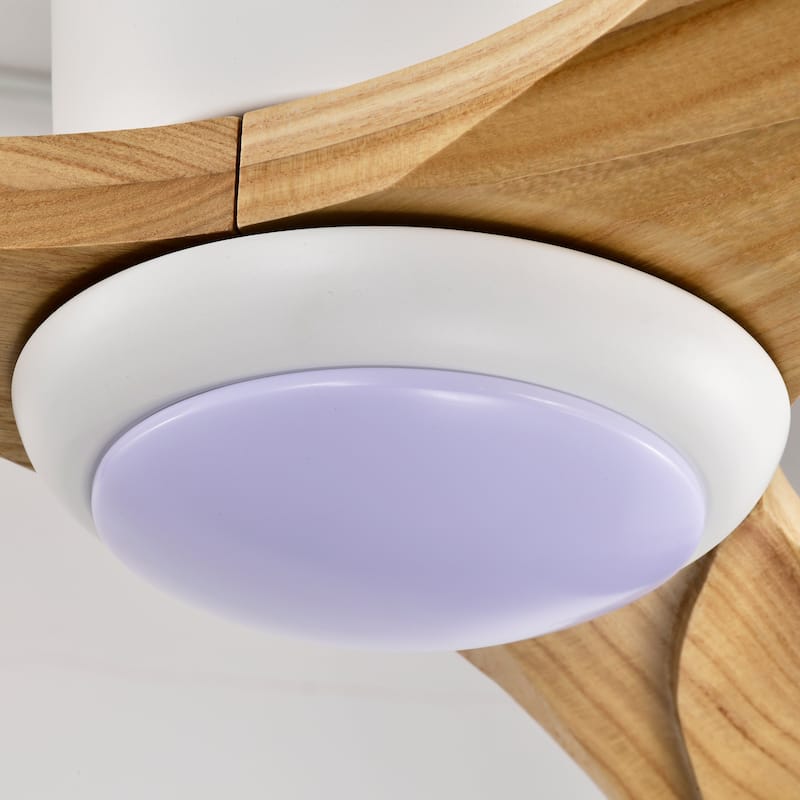 52" Flush Mount Ceiling Fan Solid Wood Blades Ceiling Fan With Light With Remote Control,Noiseless Reversible Motor,6 Speed