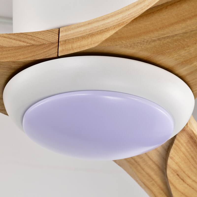 52" Flush Mount Ceiling Fan Solid Wood Blades Ceiling Fan With Light with Remote Control, Noiseless Reversible Motor,6 Speed