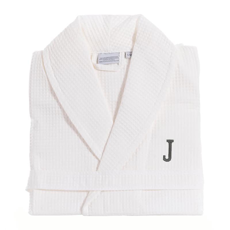 Authentic Hotel and Spa Monogrammed Turkish Cotton Unisex Waffle Weave Bath Robe - S/M - J