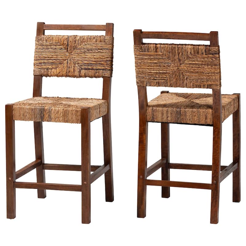 Cordoba Bohemian Natural Seagrass and Mahogany Wood 2-Piece Counter Stool Set - Brown