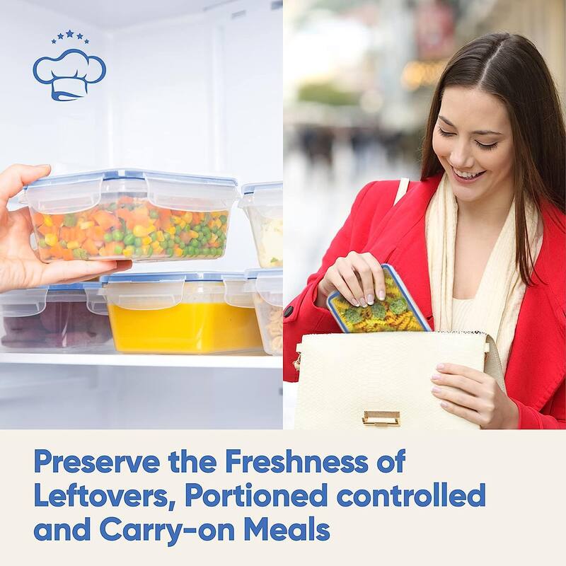 32 Piece Food Storage Containers Set with 16 Blue Easy Snap Lids +16 Airtight Food Containers With Lids