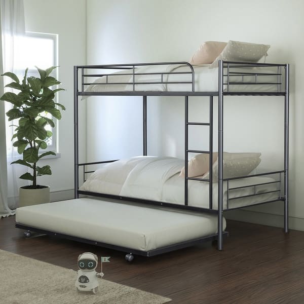 slide 2 of 14, Furniture of America Arlay Modern 2-Piece Twin over Twin Metal Bunk Bed with Trundle Set Black