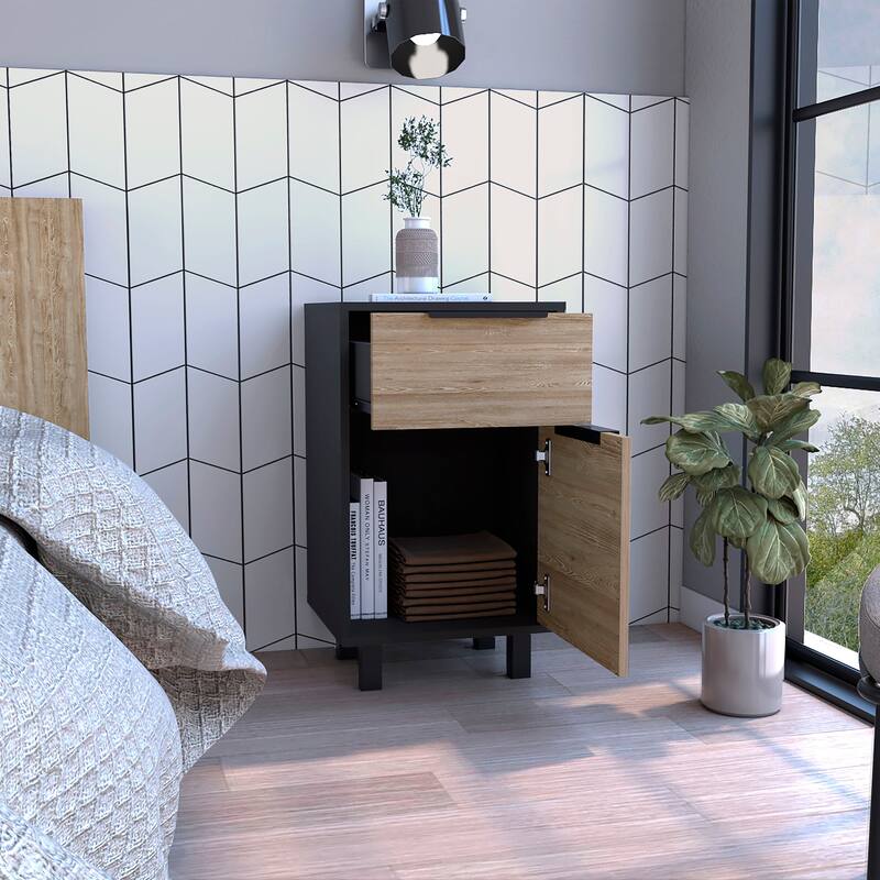 TUHOME Kaia Z Nightstand with 1 Drawer and 1 Cabinet