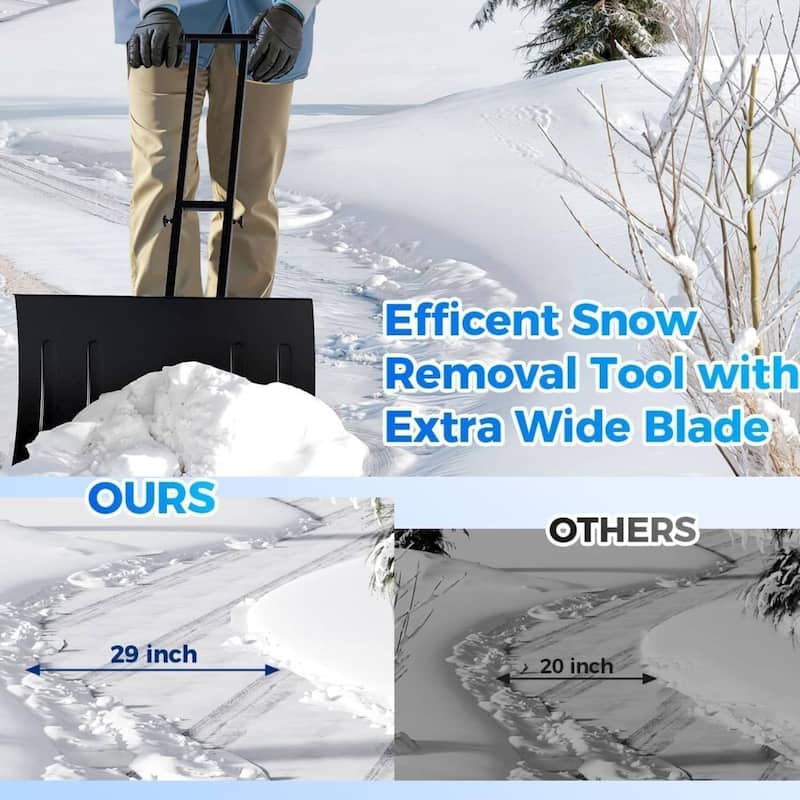 Heavy Duty 30-Inch Wheeled Snow Shovel with Adjustable Ergonomic Handle