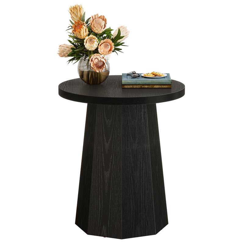 Round End Table, Wooden Couch Side Table, Nightstand Accent Furniture for Living Room, Bedroom