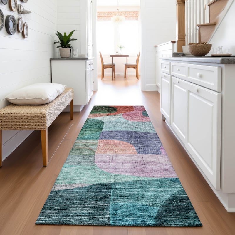 Premium Washable Super Soft Contemporary Abstract Mayfield Rug - Green - 2'3" x 7'6"