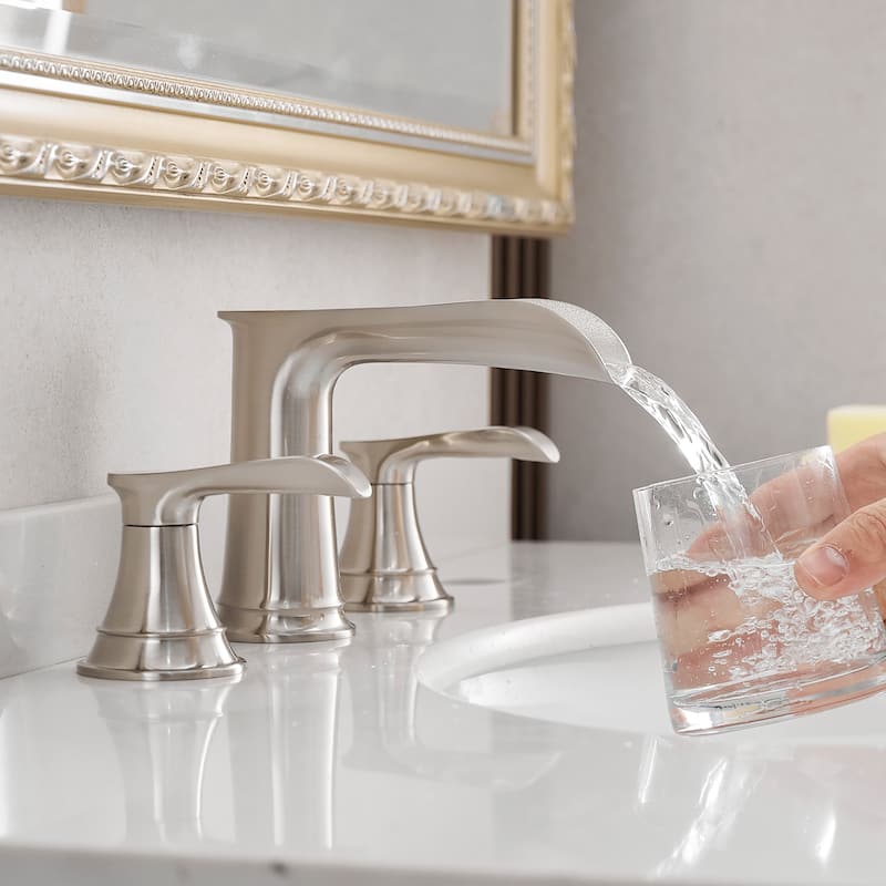 Double Handle Three-Hole Bath Waterfall Faucet with Drain