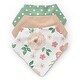preview thumbnail 1 of 4, Watercolor Floral Fabric Bandana Baby Bibs 3 Pack Set Peach Pink Green and White Boho Shabby Chic Rose Flower Farmhouse