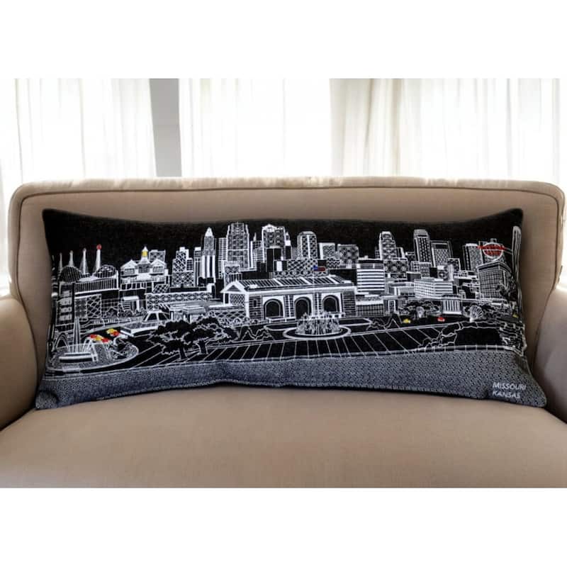 HomeRoots 35" Black Kansas City Nighttime Skyline Lumbar Decorative Pillow - Bed Rest - Polyester