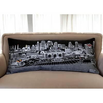 HomeRoots 35" Black Kansas City Nighttime Skyline Lumbar Decorative Pillow