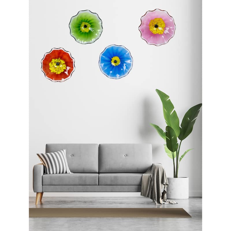 12IN Diameter Blue Fiore Bloom Art Glass Wall Décor