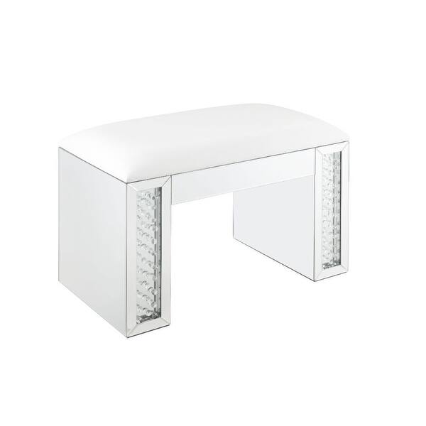 slide 1 of 3, Q-Max Vanity Desk Ivory PU Mirrored & Faux Crystals Finish Padded Seat - lvory