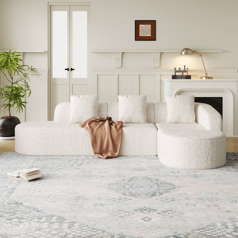 Curved Modular Sofa with Chaise Lounge, Full Compression Upholstered Boneless Sofa, Corner 3 Seater Sofa with 3 Pillows