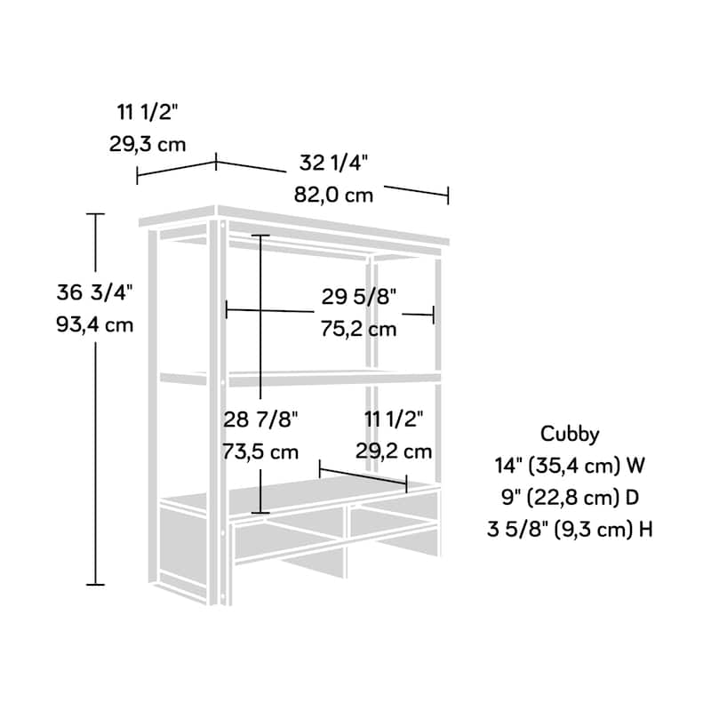 Wood Library Hutch with Adjustable Shelf, Brown - 32.28" W x 11.54" D x 36.77" H