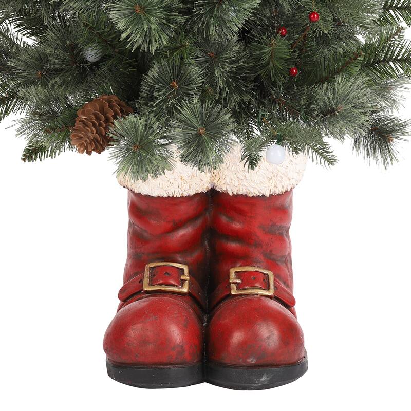Glitzhome 4.5ft Christmas Santa Boots Porch Tree with 75 Warm White/Multi-color LED Lights