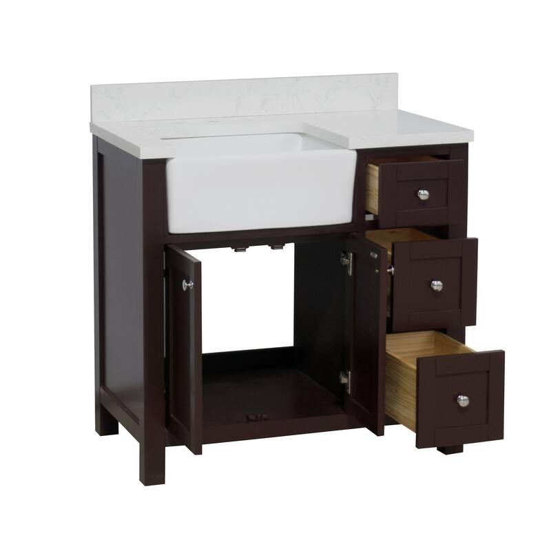 KitchenBathCollection Yorkshire 36" Farmhouse Bathroom Vanity with Engineered Marble Top
