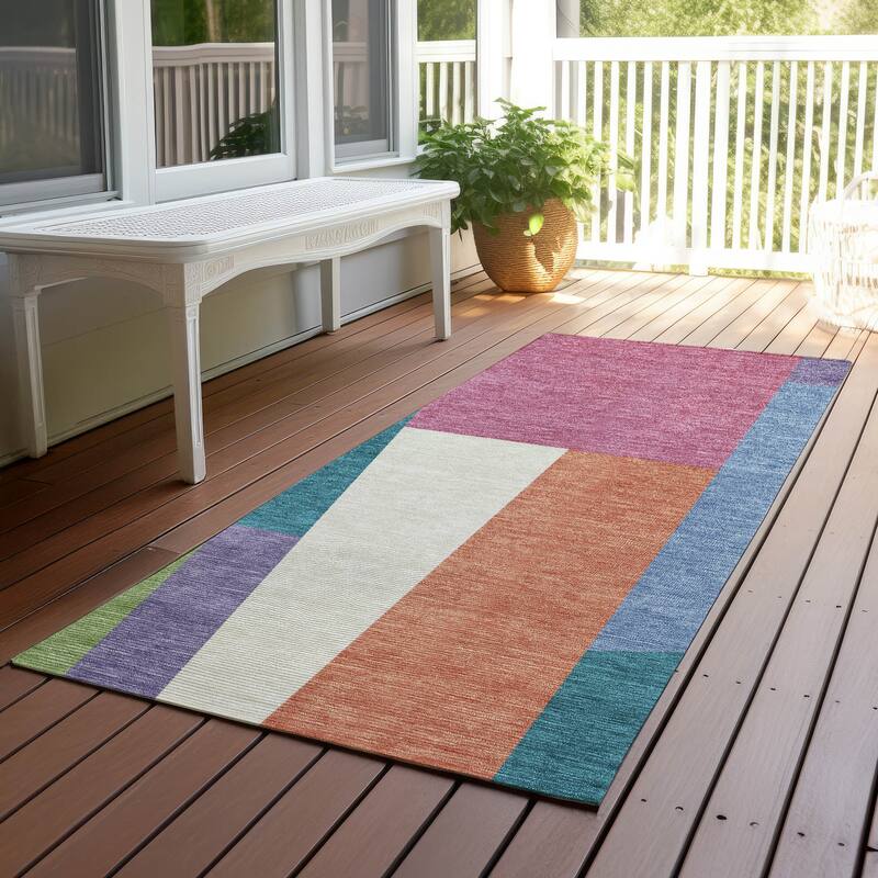Machine Washable Indoor/ Outdoor Contemporary Jolie Chantille Rug - Teal - 2'3" x 7'6"