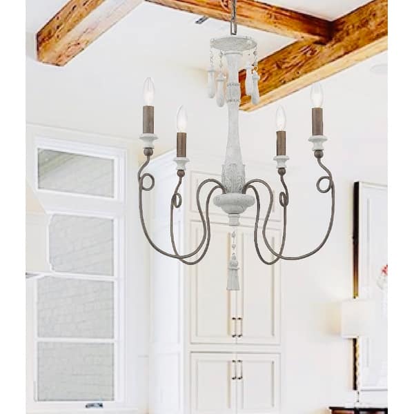 Shabby Chic Distressed White Washed White Grey Wood Chandelier Overstock 31502802