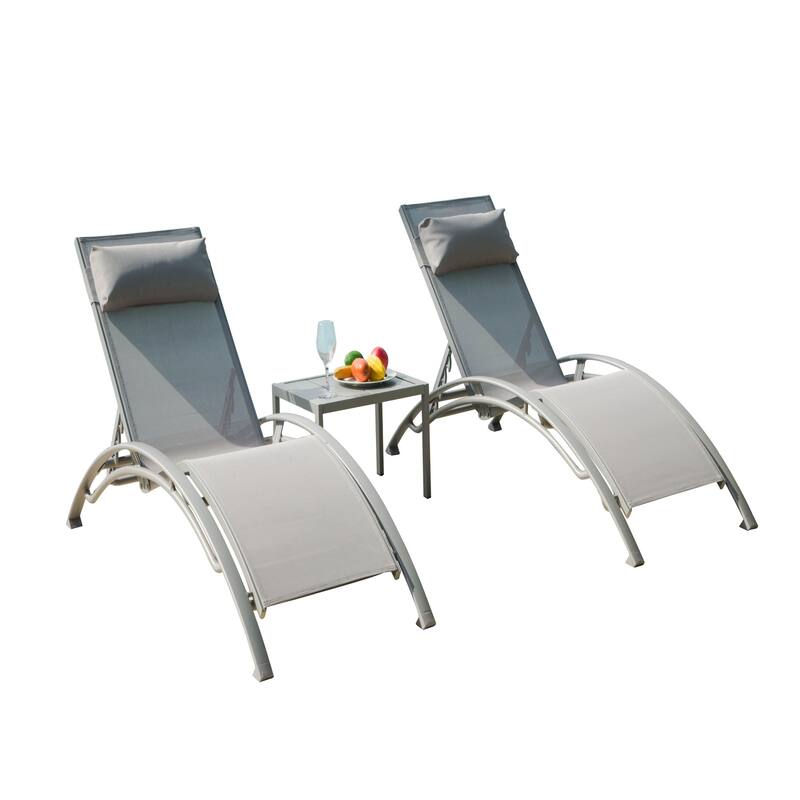 GDFStudio - Adrian Adjustable Aluminum Outdoor Pool Lounge Chair Set with Metal Side Table for All-Weather - Gray