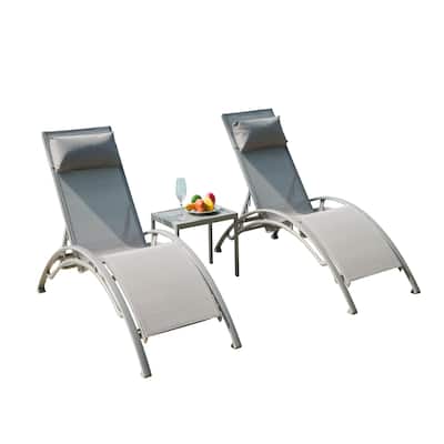 GDFStudio - Adrian Adjustable Aluminum Outdoor Pool Lounge Chair Set with Metal Side Table for All-Weather