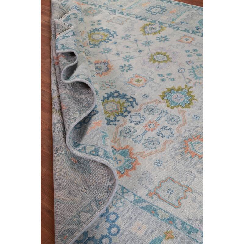 Hand Knotted Oriental 100% Wool Carpet Transitional All-Over Beige & Ivories Oushak Area Rug - 12' 2'' X 9' 1''