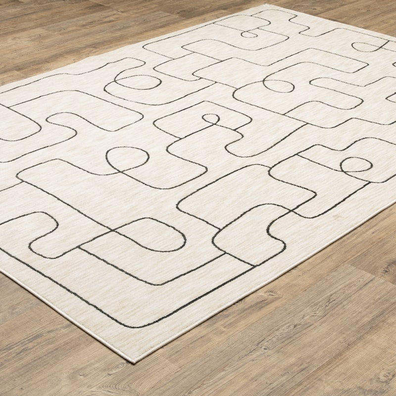 Hansel Abstract Lines Beige/ Black Area Rug
