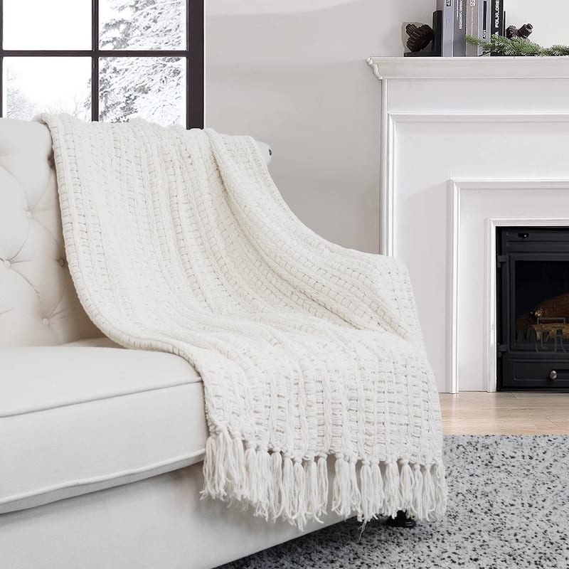 Space Yarn Solid Color Knitted Throw Blanket