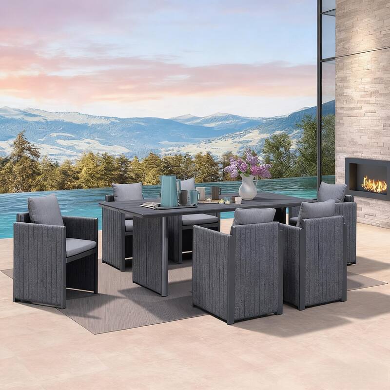 PURPLE LEAF Sanori Patio outdoor Dining Set Modern Large Weather-Resistant Aluminum for Garden Backyard Kitchen - 7-Piece Rectangle