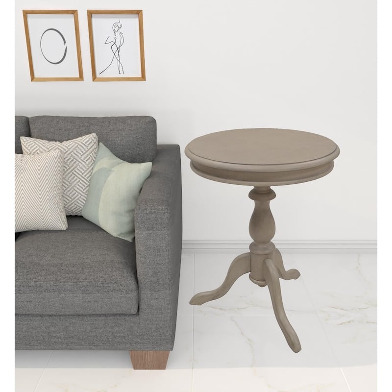 Wood Pedestal End Table with Distressed Finish and Round Top - 19.5” x 19.5” x 25.25” (D x W x H)