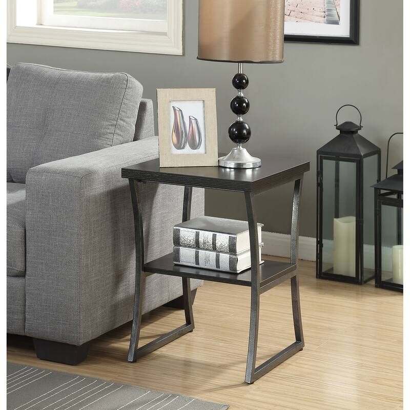 Convenience Concepts X-Calibur End Table with Shelf - Espresso/Slate Grey