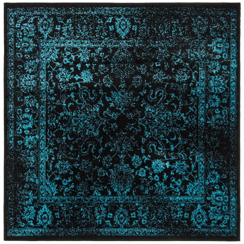 SAFAVIEH Adirondack Dakota Rustic Shabby Chic Distressed Rug - 6' x 6' Square - Black/Teal