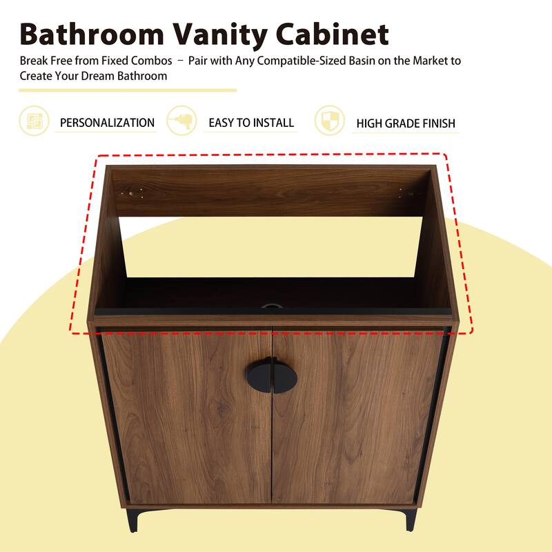 GDFStudio - Levistar Modern Freestanding Bathroom Vanity Cabinet with Soft Close Doors, Metal Tripod, Sink NOT INCLUDED - 30"